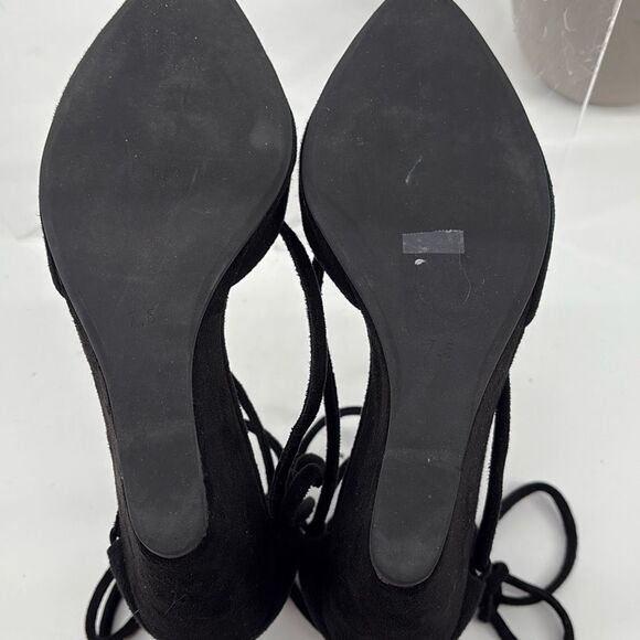 Jeffrey Campbell Ouvert Ballerina Ankle Wrap Wedge‎ Sandal Pointed Toe Black 7.5 - Picture 9 of 10